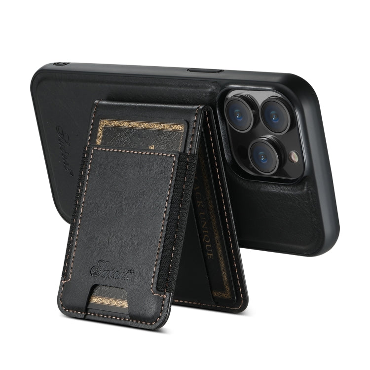 For iPhone 15 Pro Max Suteni H17 Oil Eax Leather MagSafe Detachable Wallet Phone Case(Black) by Suteni