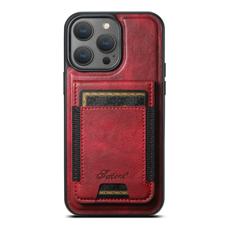For iPhone 15 Pro Max Suteni H17 Oil Eax Leather MagSafe Detachable Wallet Phone Case(Red) by Suteni