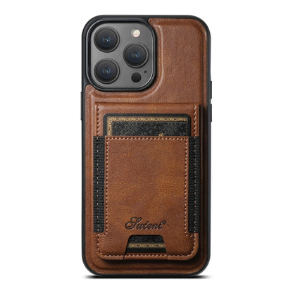 For iPhone 15 Pro Suteni H17 Oil Eax Leather MagSafe Detachable Wallet Phone Case(Brown) by Suteni