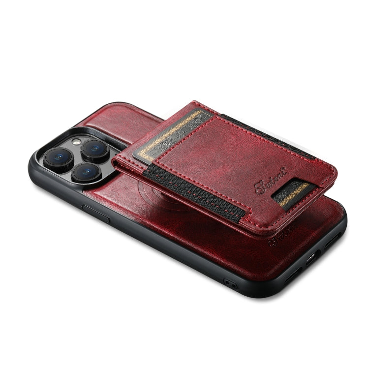 For iPhone 15 Pro Suteni H17 Oil Eax Leather MagSafe Detachable Wallet Phone Case(Red) by Suteni