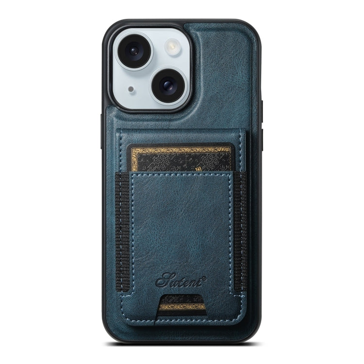 For iPhone 15 Plus Suteni H17 Oil Eax Leather MagSafe Detachable Wallet Phone Case(Blue) by Suteni