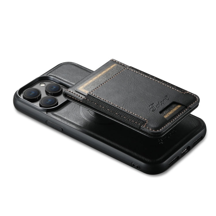 For iPhone 15 Suteni H17 Oil Eax Leather MagSafe Detachable Wallet Phone Case(Black) by Suteni