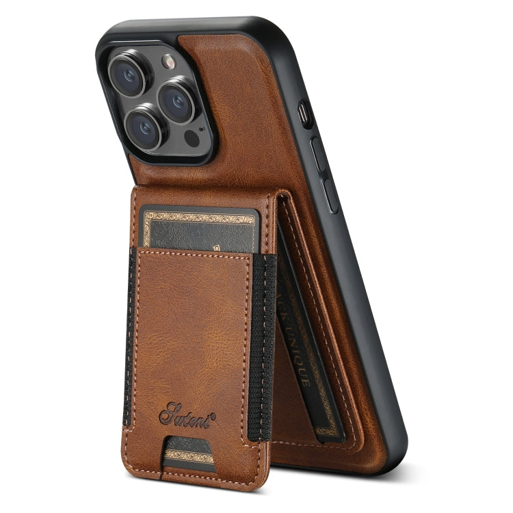 For iPhone 15 Suteni H17 Oil Eax Leather MagSafe Detachable Wallet Phone Case(Brown) by Suteni