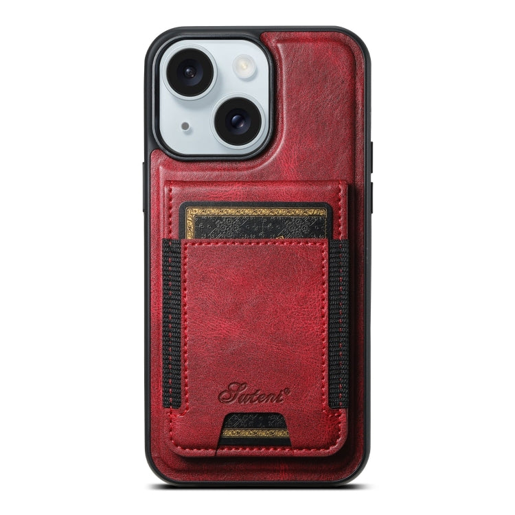 For iPhone 15 Suteni H17 Oil Eax Leather MagSafe Detachable Wallet Phone Case(Red) by Suteni