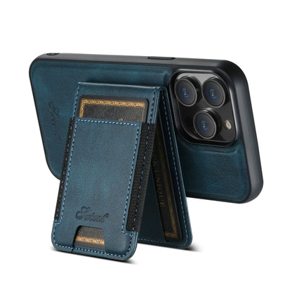 For iPhone 14 Plus Suteni H17 Oil Eax Leather MagSafe Detachable Wallet Phone Case(Blue) by Suteni