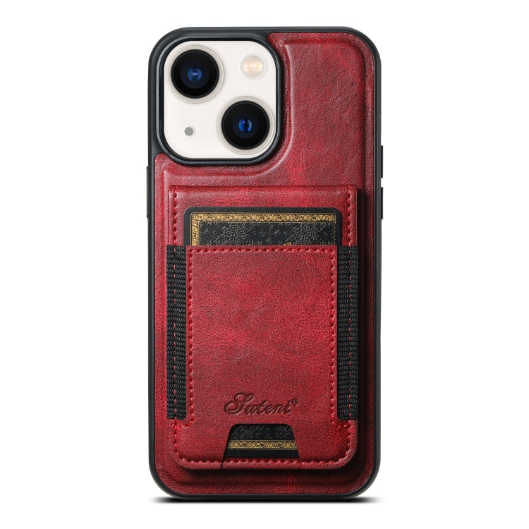 For iPhone 14 Suteni H17 Oil Eax Leather MagSafe Detachable Wallet Phone Case(Red) by Suteni