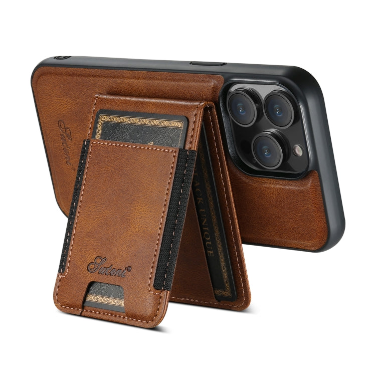 For iPhone 14 Pro Max Suteni H17 Oil Eax Leather MagSafe Detachable Wallet Phone Case(Brown) by Suteni