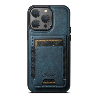 For iPhone 14 Pro Max Suteni H17 Oil Eax Leather MagSafe Detachable Wallet Phone Case(Blue) by Suteni