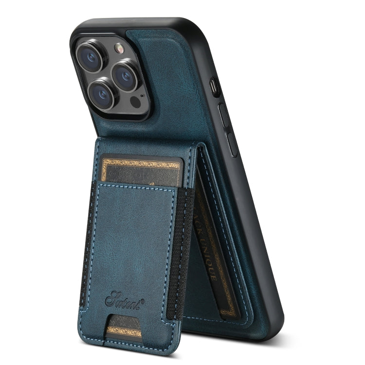 For iPhone 13 Pro Max Suteni H17 Oil Eax Leather MagSafe Detachable Wallet Phone Case(Blue) by Suteni