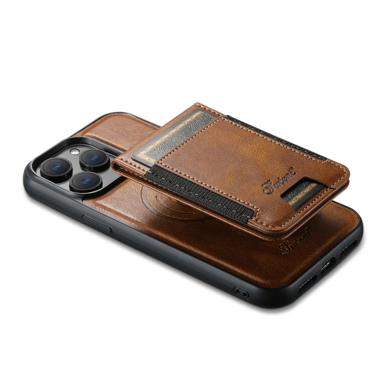 For iPhone 13 Suteni H17 Oil Eax Leather MagSafe Detachable Wallet Phone Case(Brown) by Suteni
