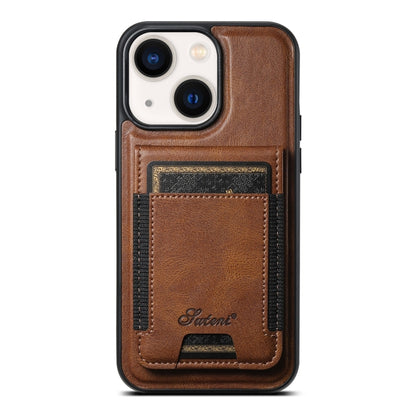 For iPhone 13 Suteni H17 Oil Eax Leather MagSafe Detachable Wallet Phone Case(Brown) by Suteni