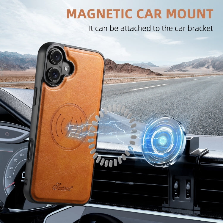 For iPhone 16 Suteni H17 Oil Eax Leather MagSafe Detachable Wallet Phone Case(Khaki) by Suteni