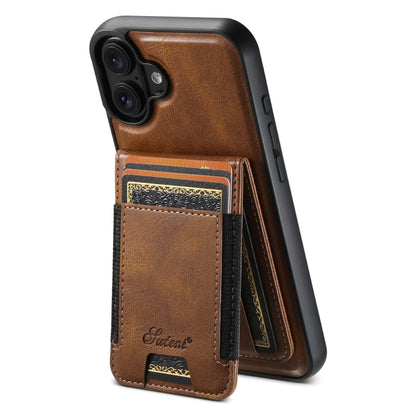 For iPhone 16 Plus Suteni H17 Oil Eax Leather MagSafe Detachable Wallet Phone Case(Brown) by Suteni