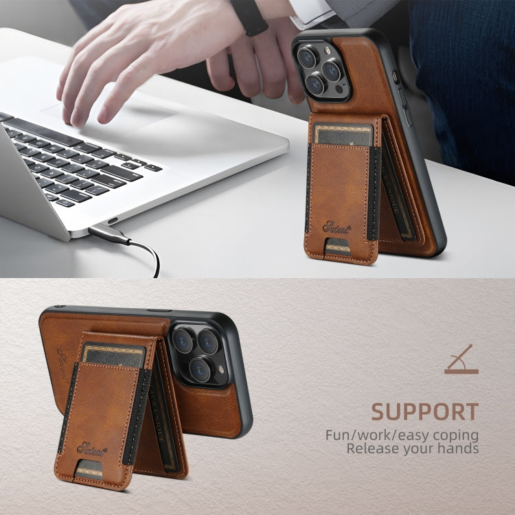 For iPhone 16 Plus Suteni H17 Oil Eax Leather MagSafe Detachable Wallet Phone Case(Brown) by Suteni