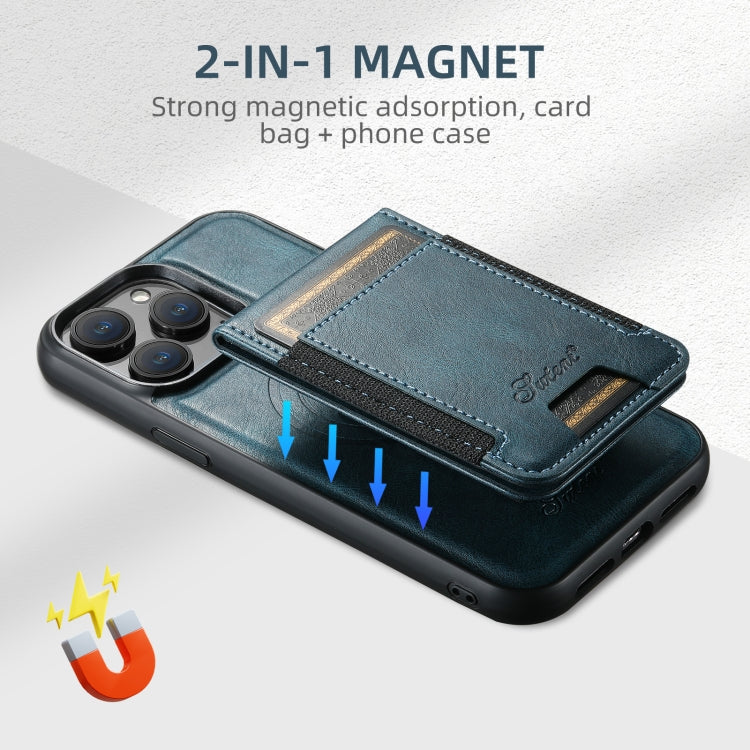 For iPhone 16 Plus Suteni H17 Oil Eax Leather MagSafe Detachable Wallet Phone Case(Blue) by Suteni