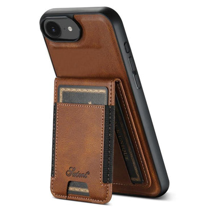 For iPhone 16e Suteni H17 Oil Eax Leather MagSafe Detachable Wallet Phone Case(Brown) by Suteni