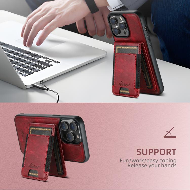 For iPhone 16e Suteni H17 Oil Eax Leather MagSafe Detachable Wallet Phone Case(Red) by Suteni