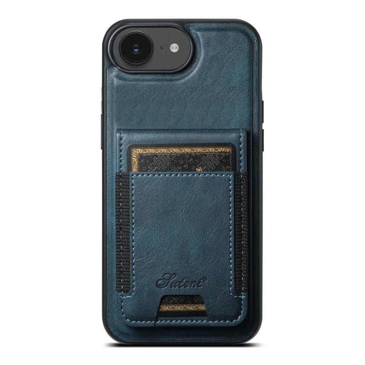 For iPhone 16e Suteni H17 Oil Eax Leather MagSafe Detachable Wallet Phone Case(Blue) by Suteni