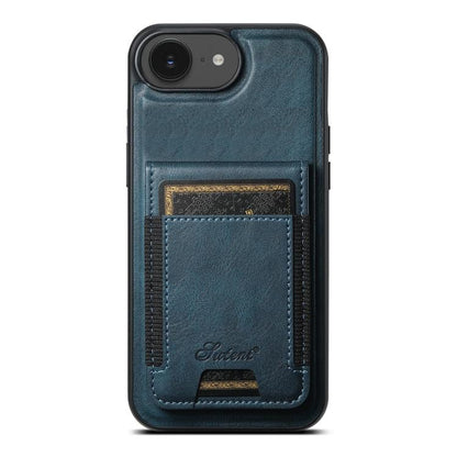 For iPhone 16e Suteni H17 Oil Eax Leather MagSafe Detachable Wallet Phone Case(Blue) by Suteni
