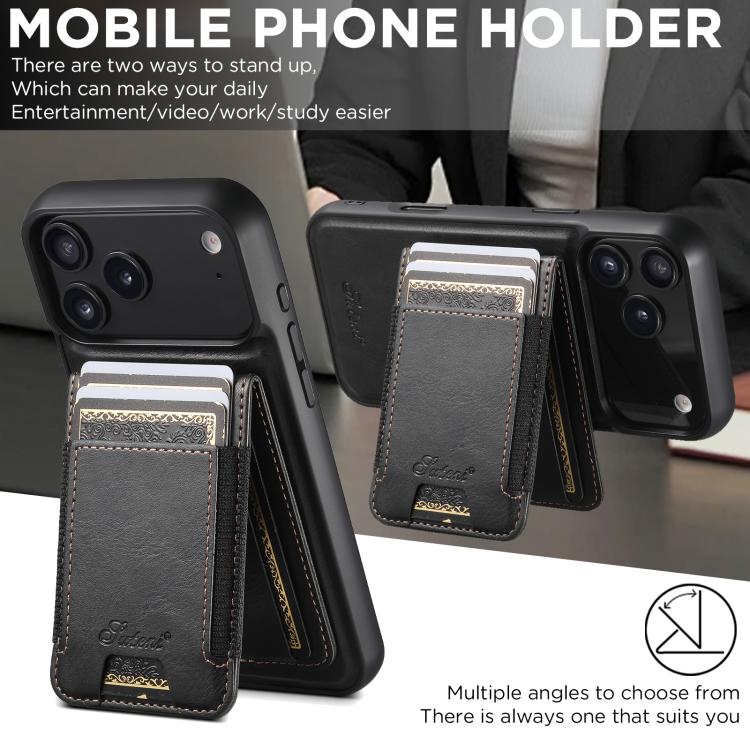 For iPhone 17 Pro Suteni H17 Oil Eax Leather MagSafe Detachable Wallet Phone Case(Black) by Suteni