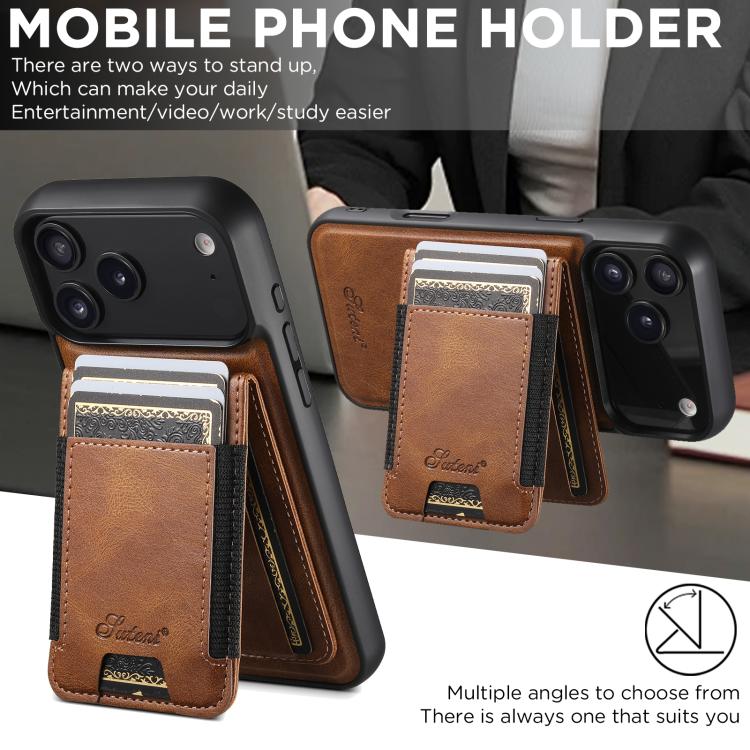 For iPhone 17 Pro Suteni H17 Oil Eax Leather MagSafe Detachable Wallet Phone Case(Brown) by Suteni