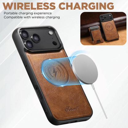 For iPhone 17 Pro Suteni H17 Oil Eax Leather MagSafe Detachable Wallet Phone Case(Brown) by Suteni