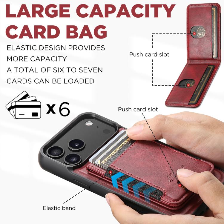 For iPhone 17 Pro Suteni H17 Oil Eax Leather MagSafe Detachable Wallet Phone Case(Red) by Suteni