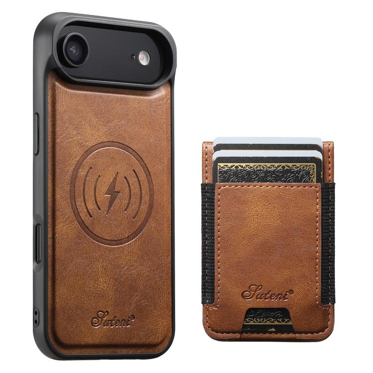For iPhone Air Suteni H17 Oil Eax Leather MagSafe Detachable Wallet Phone Case(Brown) by Suteni