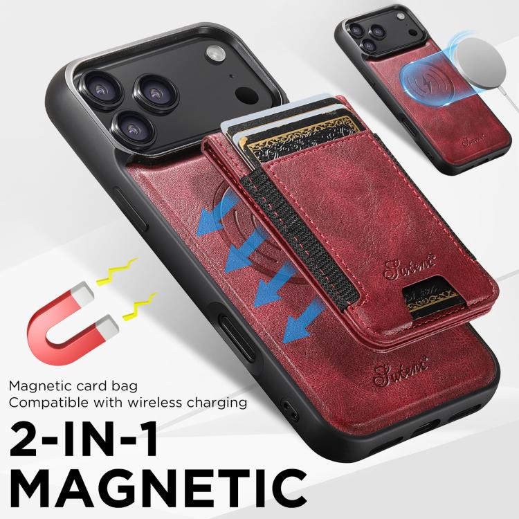 For iPhone Air Suteni H17 Oil Eax Leather MagSafe Detachable Wallet Phone Case(Red) by Suteni