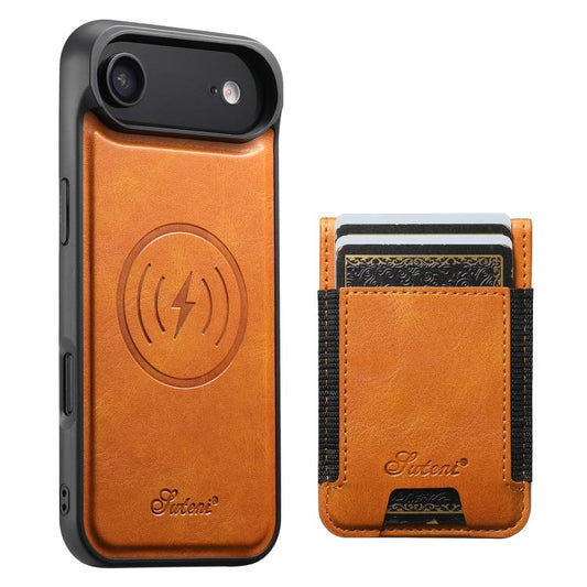 For iPhone Air Suteni H17 Oil Eax Leather MagSafe Detachable Wallet Phone Case(Khaki) by Suteni