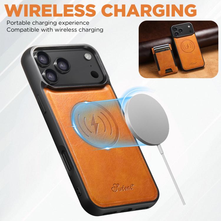 For iPhone Air Suteni H17 Oil Eax Leather MagSafe Detachable Wallet Phone Case(Khaki) by Suteni