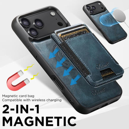 For iPhone Air Suteni H17 Oil Eax Leather MagSafe Detachable Wallet Phone Case(Blue) by Suteni