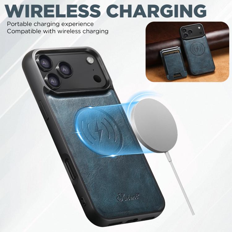 For iPhone Air Suteni H17 Oil Eax Leather MagSafe Detachable Wallet Phone Case(Blue) by Suteni