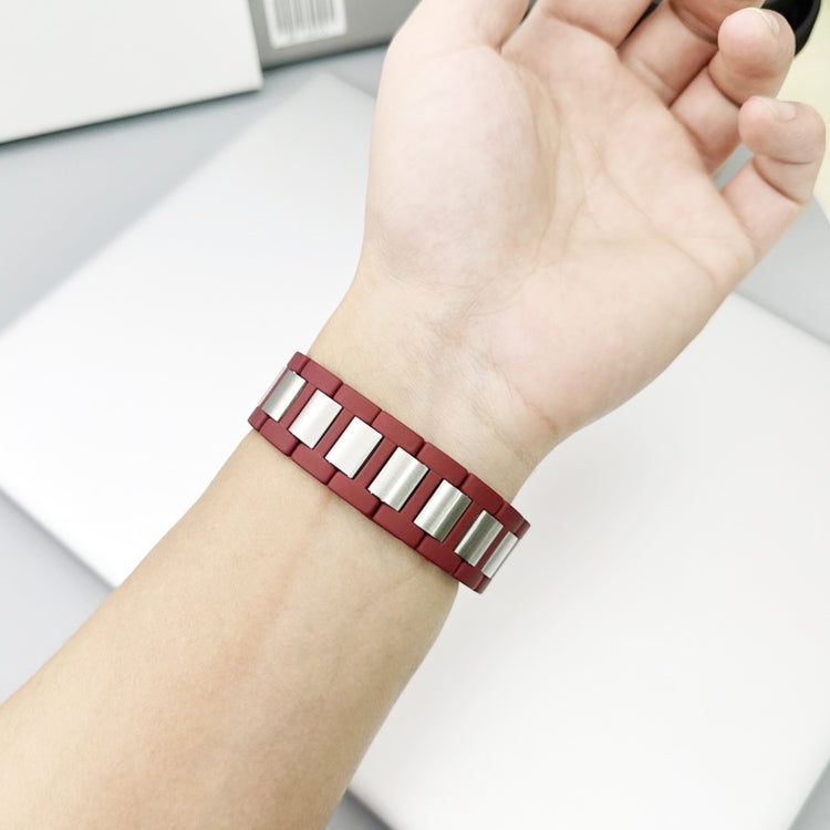 For Apple Watch Series 9 45mm Rubber Stainless Steel Magnetic Watch Band(Wine+Silver) by bashfashion