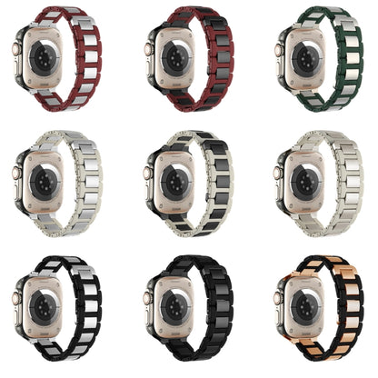 For Apple Watch Series 9 45mm Rubber Stainless Steel Magnetic Watch Band(Wine+Silver) by bashfashion