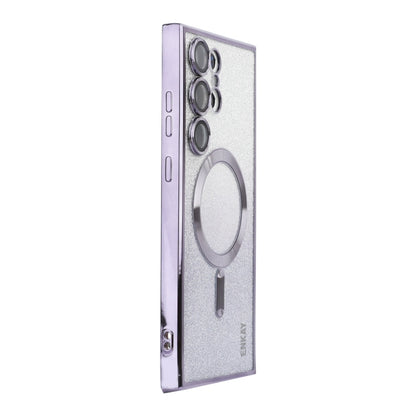 For Samsung Galaxy S24 Ultra 5G ENKAY Hat-Prince Magnetic Glitter Plated TPU Phone Case with Lens Film(Purple) by ENKAY