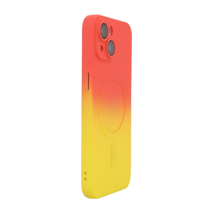For iPhone 15 Plus ENKAY Hat-Prince MagSafe Rainbow Gradient Silicone Phone Case with Lens Film(Orange Yellow) by ENKAY