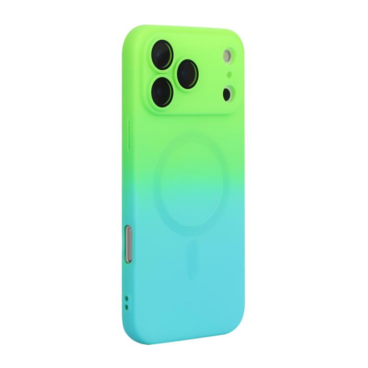 For iPhone 17 Pro ENKAY Hat-Prince MagSafe Rainbow Gradient Silicone Phone Case with Lens Film(Green Blue) by ENKAY