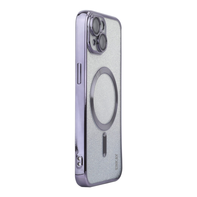For iPhone 15 Plus ENKAY Hat-Prince Magnetic Glitter Plated Shockproof Phone Case with Lens Film(Purple) by ENKAY