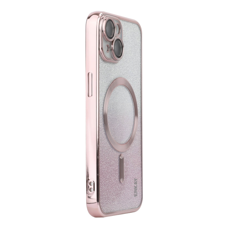For iPhone 15 ENKAY Hat-Prince Magnetic Glitter Plated Shockproof Phone Case with Lens Film(Pink) by ENKAY