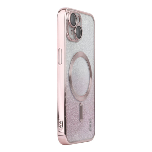For iPhone 15 ENKAY Hat-Prince Magnetic Glitter Plated Shockproof Phone Case with Lens Film(Pink) by ENKAY