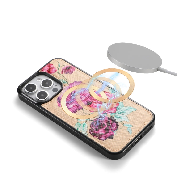 For iPhone 15 Pro Max Flower Multi-functional Crossbody Zipper Wallet MagSafe Leather Phone Case(Yellow) by bashfashion