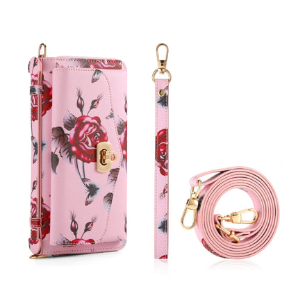 For iPhone 15 Pro Flower Multi-functional Crossbody Zipper Wallet MagSafe Leather Phone Case(Pink) by bashfashion