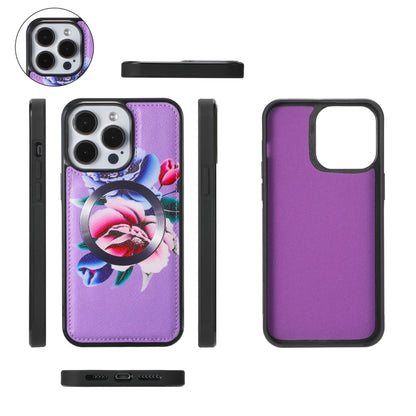For iPhone 15 Plus Flower Multi-functional Crossbody Zipper Wallet MagSafe Leather Phone Case(Purple) by bashfashion