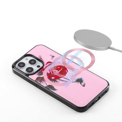 For iPhone 14 Pro Flower Multi-functional Crossbody Zipper Wallet MagSafe Leather Phone Case(Pink) by bashfashion