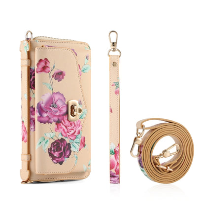 For iPhone 14 Pro Flower Multi-functional Crossbody Zipper Wallet MagSafe Leather Phone Case(Yellow) by bashfashion