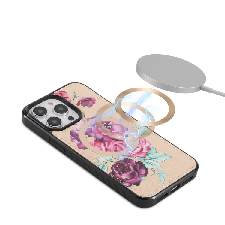 For iPhone 14 Pro Flower Multi-functional Crossbody Zipper Wallet MagSafe Leather Phone Case(Yellow) by bashfashion