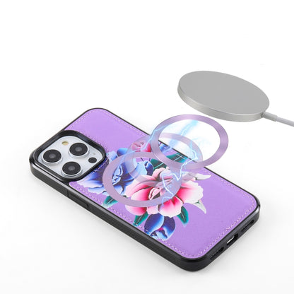 For iPhone 14 Pro Max Flower Multi-functional Crossbody Zipper Wallet MagSafe Leather Phone Case(Purple) by bashfashion
