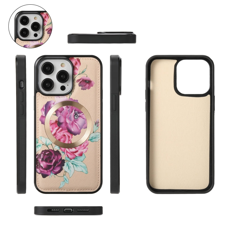 For iPhone 14 Pro Max Flower Multi-functional Crossbody Zipper Wallet MagSafe Leather Phone Case(Yellow) by bashfashion