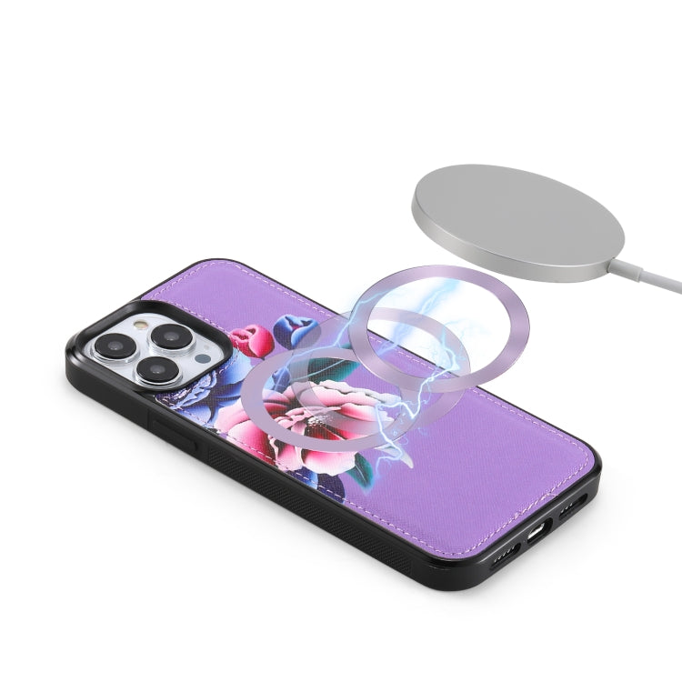 For iPhone 13 Flower Multi-functional Crossbody Zipper Wallet MagSafe Leather Phone Case(Purple) by bashfashion